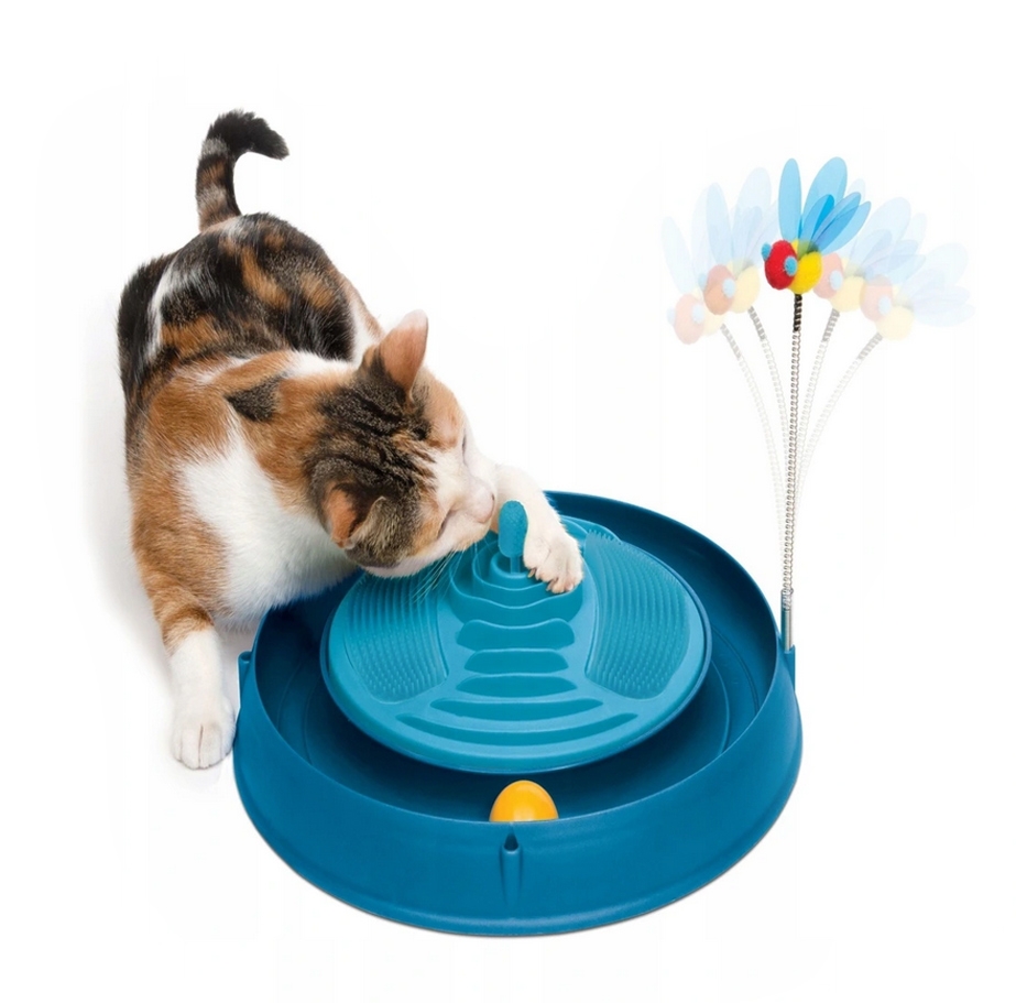 Zdjęcie catit Play Circuit Ball Cat Toy with Scratch Pad tor z piłeczką, masażerem i kocimiętką niebieski 4 x 36 x 39,5 cm
