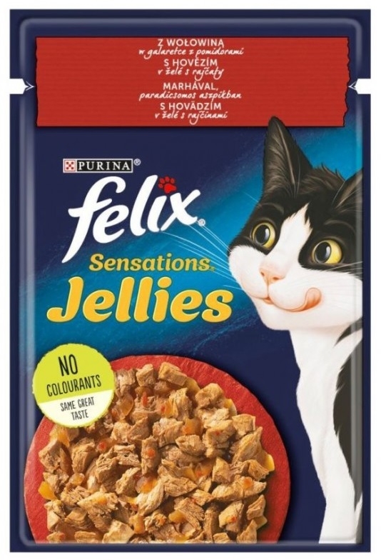Zdjęcie Felix Saszetka Sensations Jellies dla kotów  z wołowiną w galaretce z pomidorami 85g
