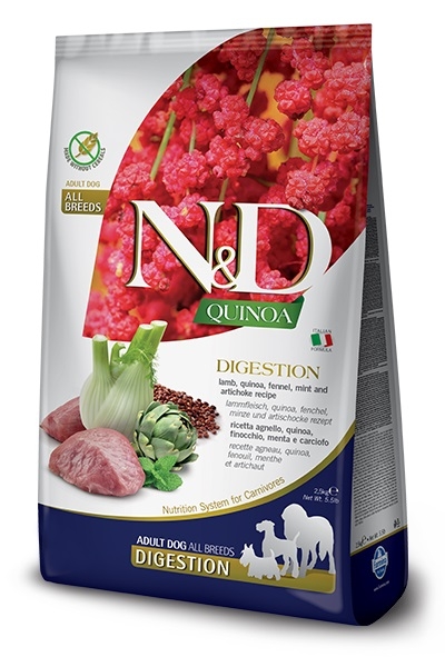 Zdjęcie Farmina N&D Quinoa Dog Adult All Breeds Digestion Grain Free jagnięcina, quinoa, fenkuł włoski i karczoch 800g