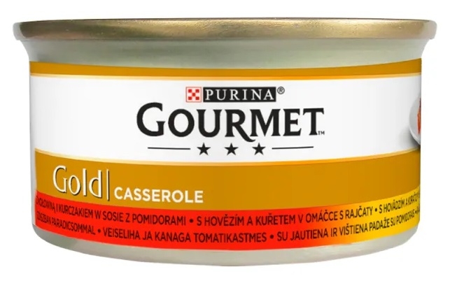 Zdjęcie Gourmet Gold Casserole kawałki  z wołowiną i kurczakiem w sosie z pomidorami 85g