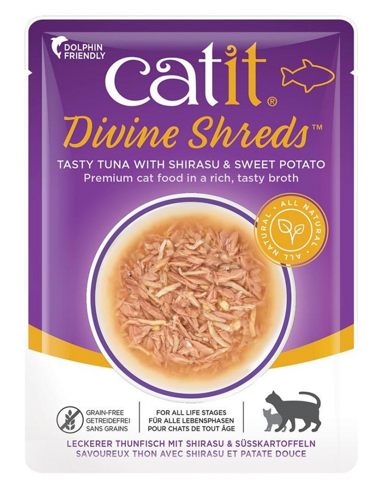 Zdjęcie Catit Divine Shreds przysmak dla kota  tuńczyk, Shirasu i batat 75g