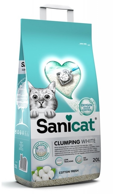 Zdjęcie Sanicat Clumping White Cotton Fresh  zbrylający żwirek zapachowy dla kota  20l (17.68kg)