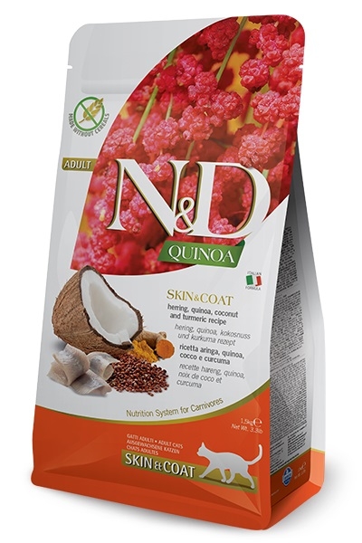 Zdjęcie Farmina N&D Grain Free Cat Quinoa Skin & Coat  śledź, quinoa, kokos i kurkuma 300g