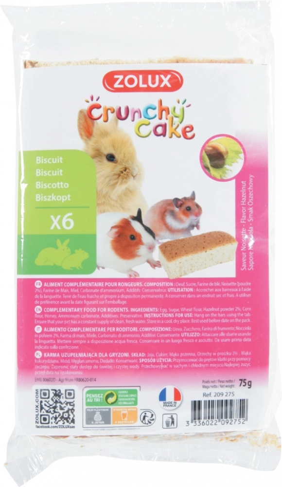 Zdjęcie Zolux Crunchy Cake biszkopt dla królików i gryzoni   orzech laskowy 6 szt.